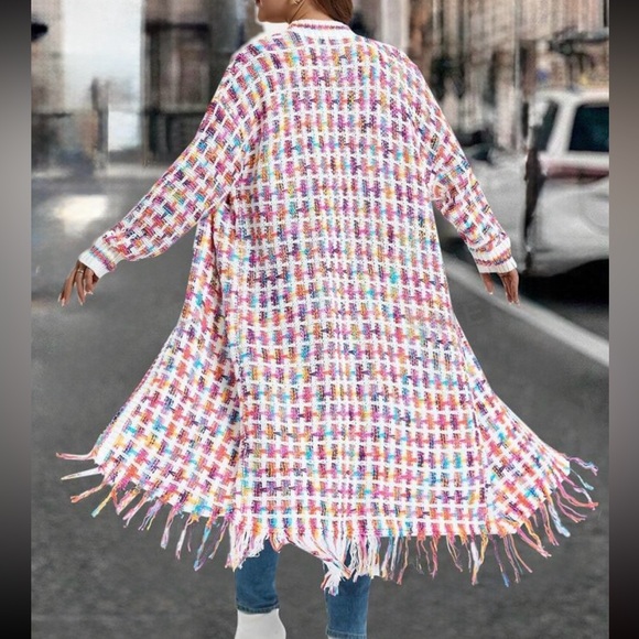 Boho Tassel Fringe Knit Sweater Cardigan Pink - Picture 10 of 13